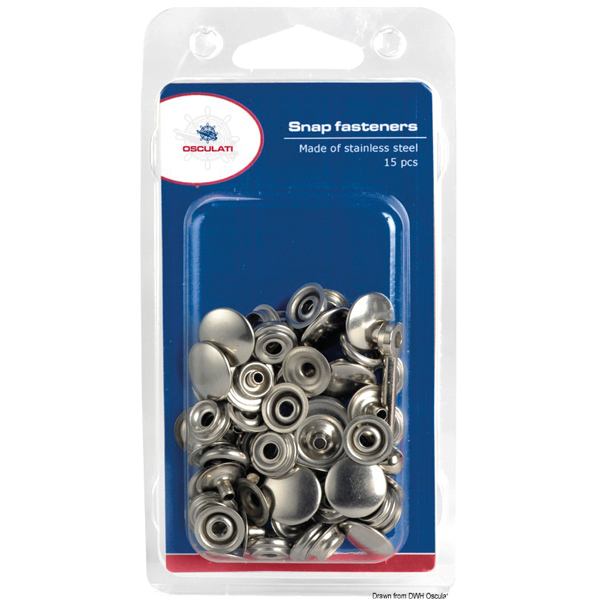 SeaTec, Tryckknappar 17mm, 15 set, Rostfritt stål, Inkl. monteringsverktyg