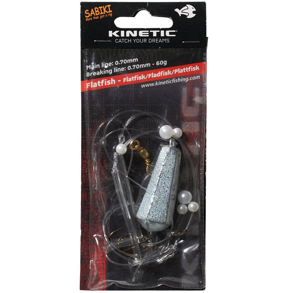 Kinetic, Sabiki plattfiskledare, 60g, krok #1/0, 0,70 mm nylonlina, pärlemorfärgade pärlor