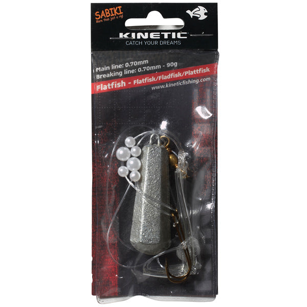 Kinetic, Sabiki Flatfish, 90g, krok #1/0, 0,70 mm nylonlina, pärlemorskimrande pärlor