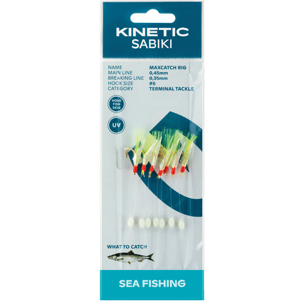Kinetic, Sabiki Silltafs Maxcatch, 7 st, fiskskinn gul, #6 krok, 0,45 mm nylonlina