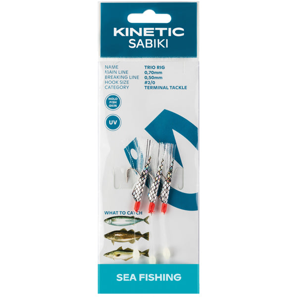 Kinetic, Sabiki Trio Leader, 3-pack, vit blixt, #2/0, Ø 0,7 mm