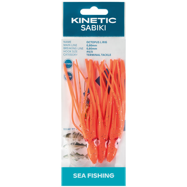 Kinetic, Sabiki Squid Leader, 3 st Orange/Mica, 6/0 krok, 0,80 mm nylonlina