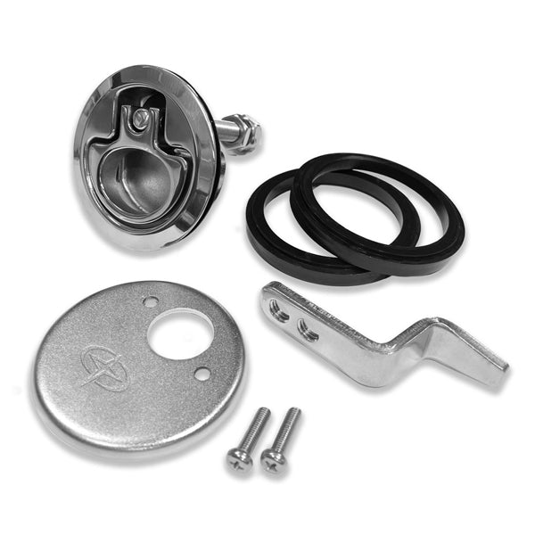 Roca, Vinklat dörrfäste med instick, Rostfritt stål, Ø76 mm, Passar för paneltjocklek 2,0 - 22,5 mm