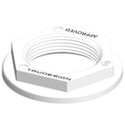 Hvid Trudesign møtrik 1 1/4" til skroggennemføring set fra siden.