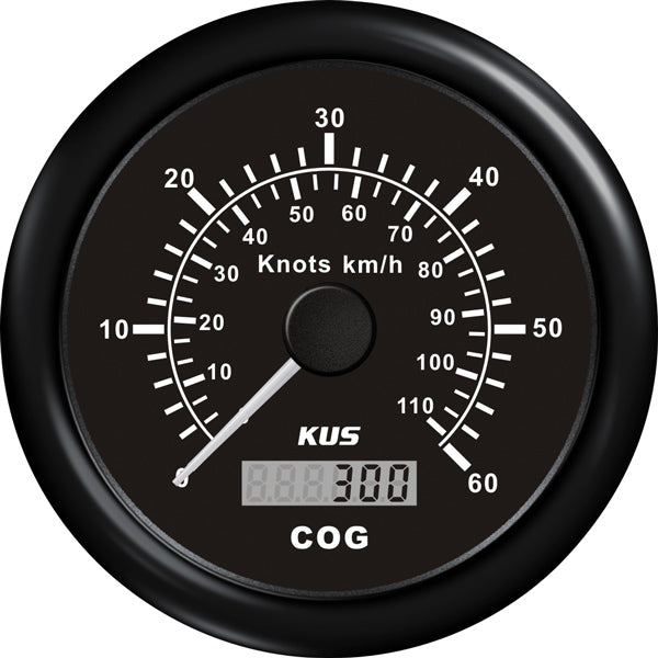 Kus, GPS logg 0-60knop svart 12/24V Ø85