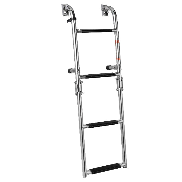 SeaTec, högglansig badstege, 4-steg (2 fasta + 2 fällbara), AISI 316 rostfritt stål, 250 mm bred, halkfria steg, fälld L: 445 mm x D: 170 mm, total längd 880 mm, Ø 22 mm