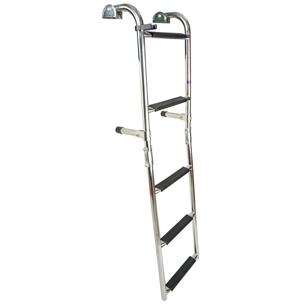 SeaTec, Badstege i högglans, 5 steg (2 fasta + 3 fällbara), AISI 316 rostfritt stål, Stegar i halkfri PVC