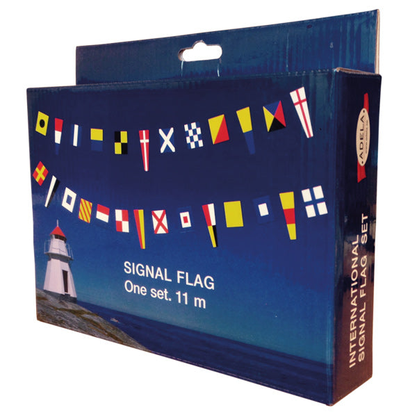 Adela, Signalflaggset med 36 flaggor och vimplar, 11 m rep, 15x18 cm flagga, 10x30 cm vimpel