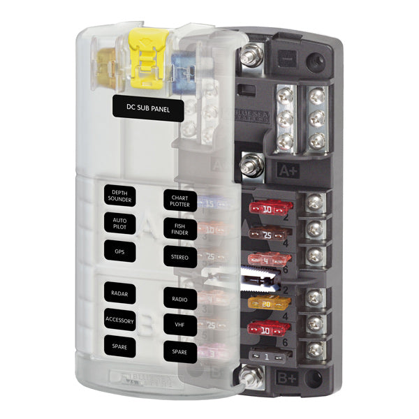 Blue Sea Systems, Kompakt säkringshållare 6+6 ATO/ATC, max 30 A per hållare, 100 A totalt, 84,2 mm x 186,6 mm