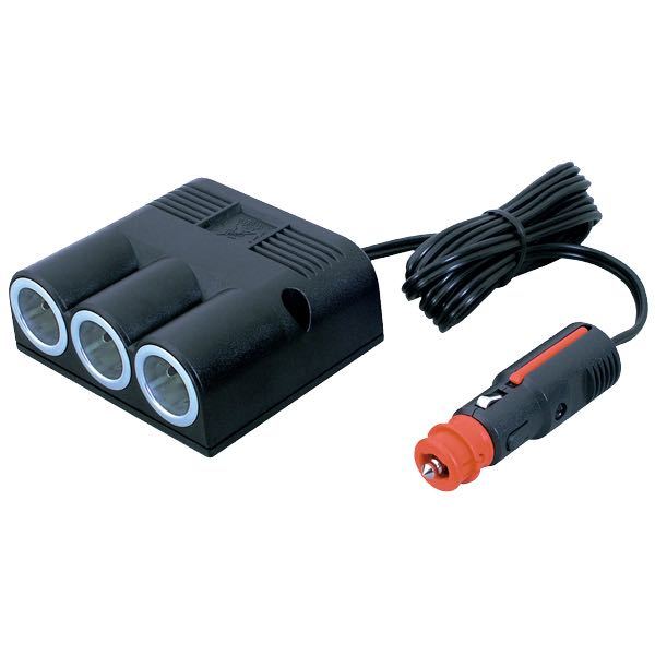 Pro Car, universalkontakt med 2 meter kabel och 3 cigarettuttag, 12/24V, 16 Amp, USB 5V 1000mA