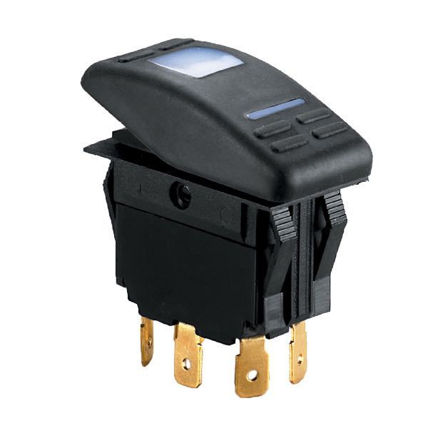 SeaTec, Vattentät strömbrytare med LED, 12V, 6 poler (on)/off/(on), max 15 Amp