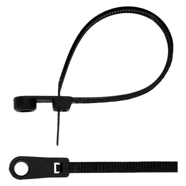 SeaTec, Kabelremsor med hål, svart nylon, 220 x 4,3 mm, 20 st