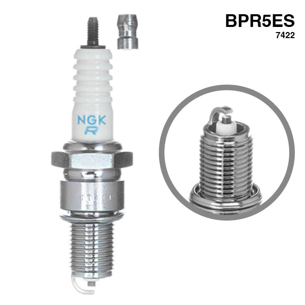 NGK, Tändstift BPR5ES, 7422, Keramisk isolator, 14 mm diameter, 19 mm gänglängd