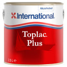 International Toplac Plus Hvid YLK000 lak i 2,5 L beholder, stående på en arbejdsbænk.
