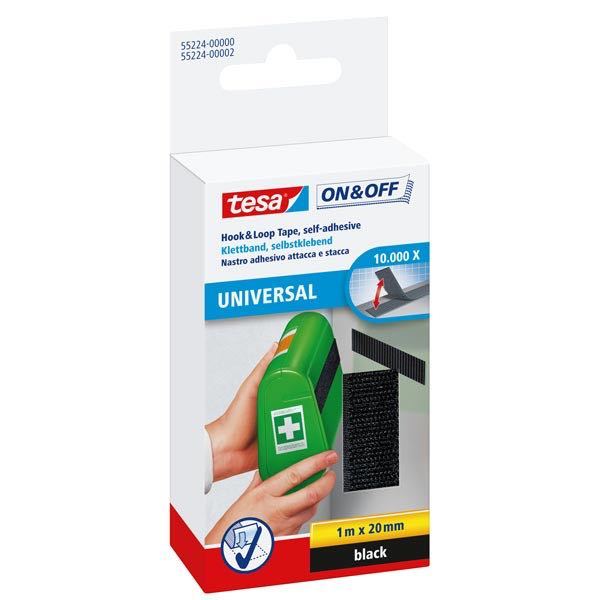 Tesa, Kardborreband, 20 mm, Svart, 1,0 m