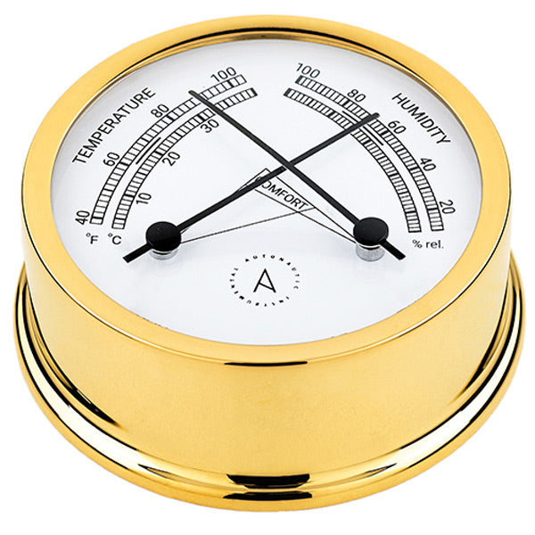 Autonautic atlantic 95 termo/hygrometer Ø95/70 mm forgyldt messing